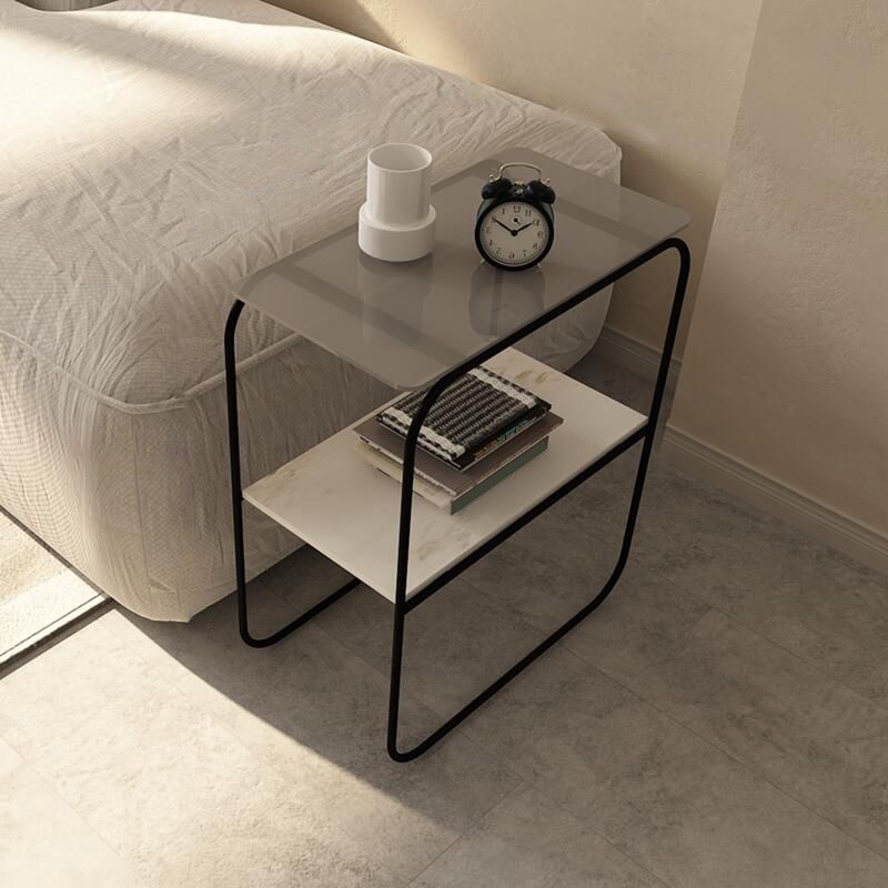 Modern Rectangular Glass Side End Table Sled Side Table with Metal Base Clearhalo 'Coffee & Accent Tables' 'End & Side Tables' 'end_side_tables' 'furn' 'furn_end_side_tables' 'Furniture' 'Living Room Furniture' 1200x1200_2a017b70-a046-44d7-bd6d-f2737d1d8daa