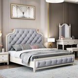 Tufted Upholstered Panel Bed with Nailhead Trim Victorian Solid Wood Bed Frame