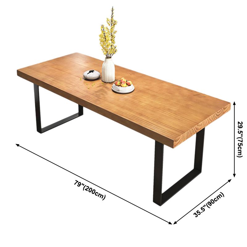 Modern Solid Wood Table Rectangle Dining Table with Metal Double Pedestal Base