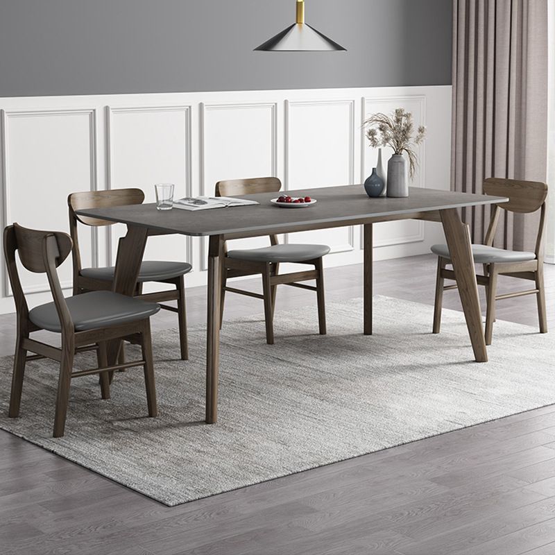 Industrial Style Rectangle Dining Table Sintered Stone Table with Wood Legs Clearhalo 'Dining Tables & Seating' 'Dining Tables' 'dining_table' 'furn' 'furn_dining_table' 'Furniture' 'Kitchen & Dining Furniture' 1200x1200_2a0b337f-6411-4d86-81ee-087280950f1a