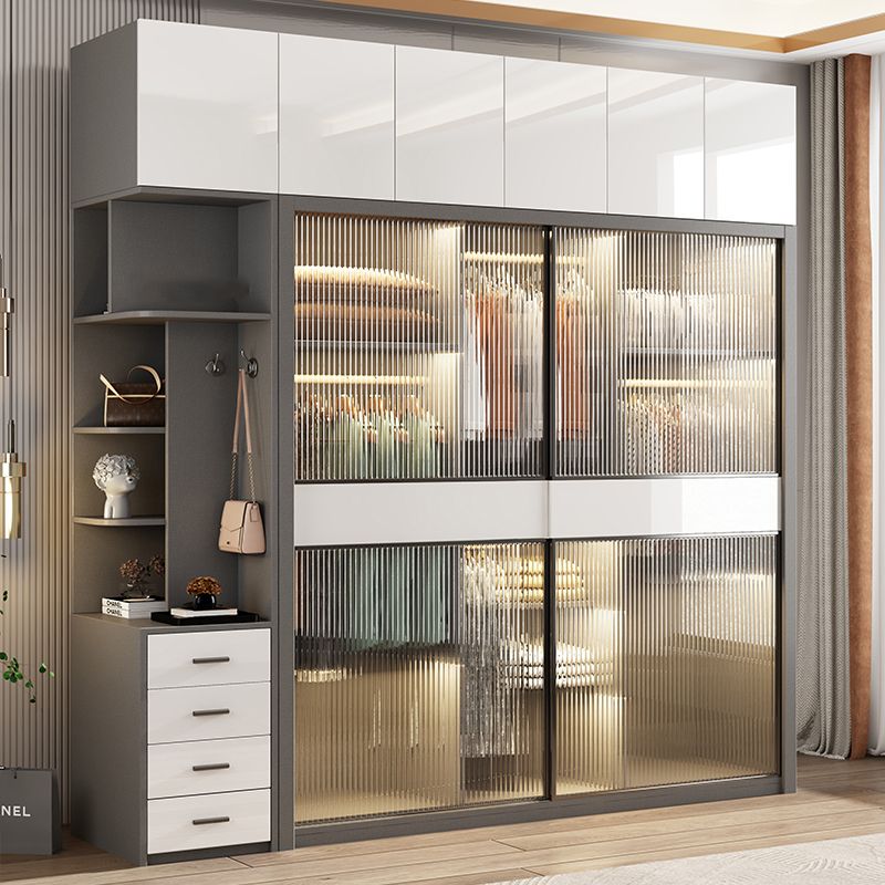 White Storage Cabinet with Glass Doors Contemporary Sliding Door Cabinet with Drawer