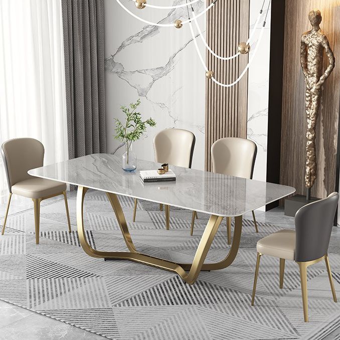 Minimalist Sintered Stone Dining Room Set Standard Height with Trestle Base Dining Set Clearhalo 'Dining Room Sets' 'Dining Tables & Seating' 'dining_room_set' 'furn' 'furn_dining_room_set' 'Furniture' 'furniture_dining_room_set' 'Kitchen & Dining Furniture' 'kitchen&dining_furn' 'kitchen' 1200x1200_2a0d72b9-0424-427d-93d4-94a22ebe87c6