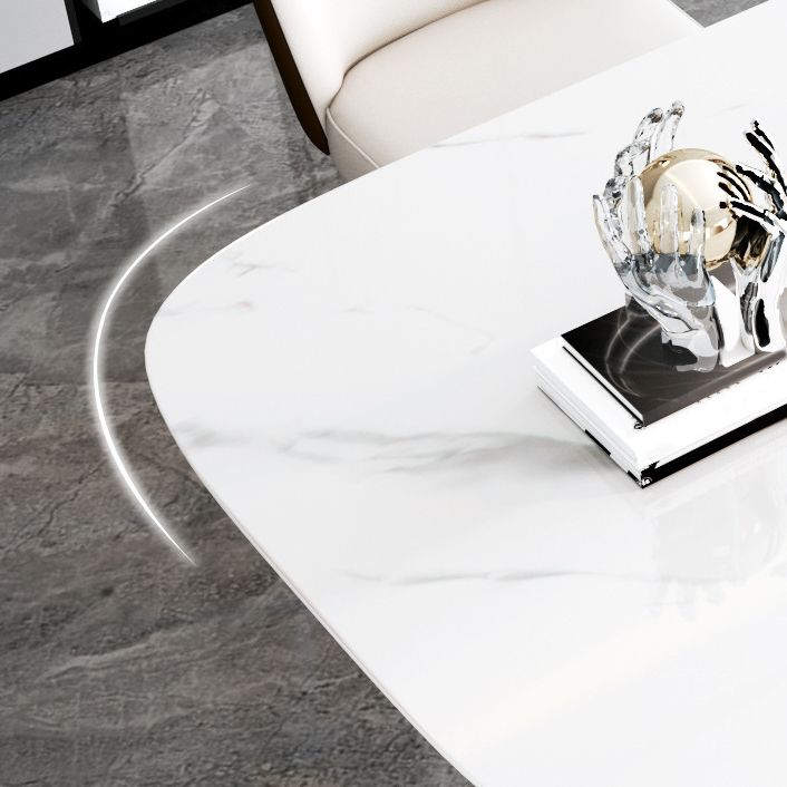 Modern Rectangle Dining Table Set 1/2/5/6 Pieces Dinette Set with White Sintered Stone Top