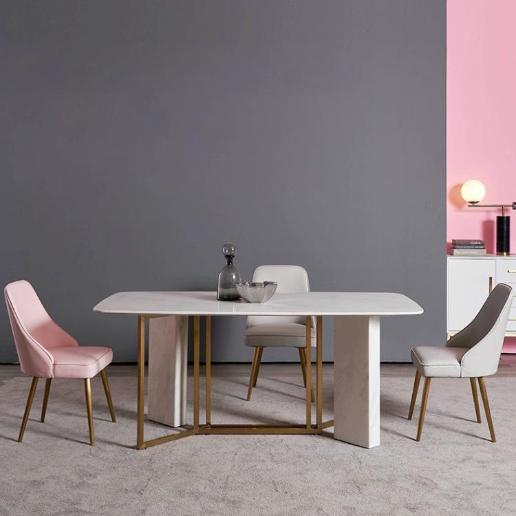 Glam Style Sintered Stone Dining Table with White Rectangle Shape Table for Home Use Clearhalo 'Dining Room Sets' 'Dining Tables & Seating' 'dining_room_set' 'furn' 'furn_dining_room_set' 'Furniture' 'furniture_dining_room_set' 'Kitchen & Dining Furniture' 'kitchen&dining_furn' 'kitchen' 1200x1200_2a12c551-6598-4595-afcf-b42fe2c19c2a