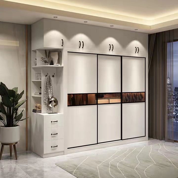 White Contemporary Wardrobe Cabinet Wooden Wardrobe Armoire for Home Clearhalo 'Armoires & Wardrobes' 'armoires_wardrobes' 'Bedroom Furniture' 'furn' 'furn_armoires_wardrobes' 'Furniture' 1200x1200_2a12db75-d5c9-4dab-ae5d-d9195738e7be