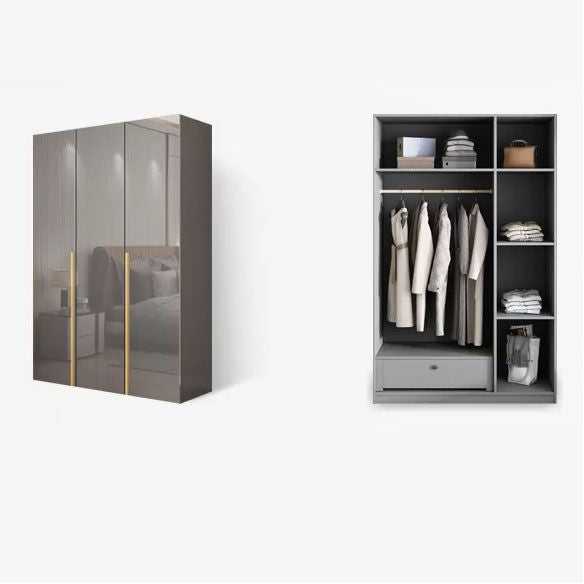 Contemporary Style Wood Wardrobe Gray Colour 1-Drawer Wardrobe Closet for Home Clearhalo 'Armoires & Wardrobes' 'armoires_wardrobes' 'Bedroom Furniture' 'furn' 'furn_armoires_wardrobes' 'Furniture' 1200x1200_2a169eeb-5e38-43d1-9f9d-16385b5eea5e