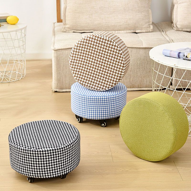 Cotton Blend Ottoman Houndstooth Pattern Fade Resistant Round Ottoman with Wheels Clearhalo 'furn' 'furn_ottomans_poufs' 'Furniture' 'Living Room Furniture' 'Ottomans & Poufs' 'ottomans_poufs' 1200x1200_2a17b174-17e4-431a-9273-264c6aaaef2d