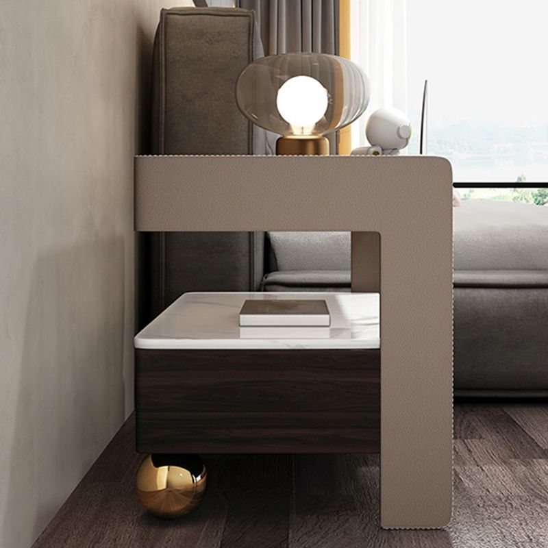 1-Drawer Nightstand 14.6" W Glass Top Open Storage Night Table for Bedroom