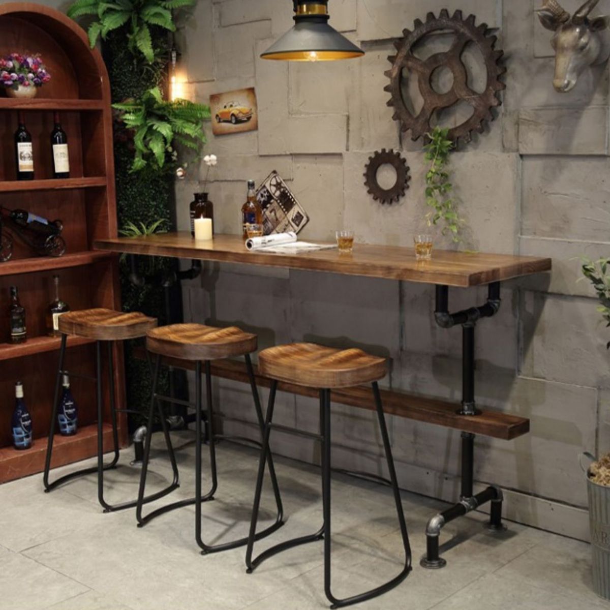 Tavolo da bar per barra top in legno rettangolare tavolo da barra industriale con base di cavalletto