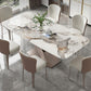 Stone Top Dining Table Rectangle Modern Table with Pedestal Base