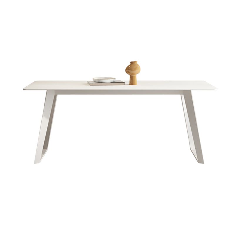 Modern Rectangle Dining Table White Stone Tabletop with Metal Sled Base