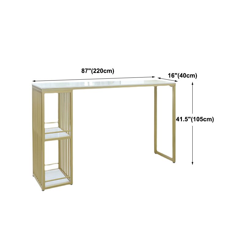 Glam Gold Iron Bar Dining Table White Faux Marble Top Indoor Bistro Table with Shelf Clearhalo 'Bar Furniture' 'Bar Tables' 'bar_tables' 'furn' 'furn_bar_tables' 'Furniture' 'furniture_bar_tables' 'Kitchen & Dining Furniture' 1200x1200_2a23f526-41f7-4e18-970a-45e9080ed97c
