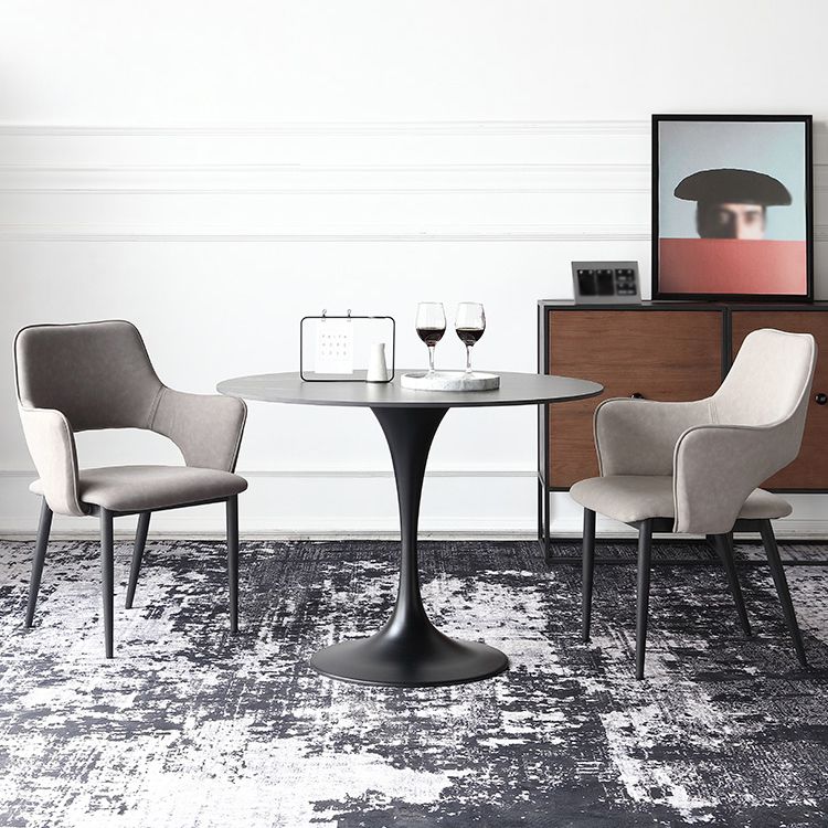 Metal Modern Round Indoor Table Black Sintered Stone Top Table for Dining Room Clearhalo 'Dining Tables & Seating' 'Dining Tables' 'dining_table' 'furn' 'furn_dining_table' 'Furniture' 'furniture_dining_table' 'Kitchen & Dining Furniture' 'kitchen' 'kitchen_dining_table' 1200x1200_2a261967-b4f8-4bd4-85ce-e26270c88fbf