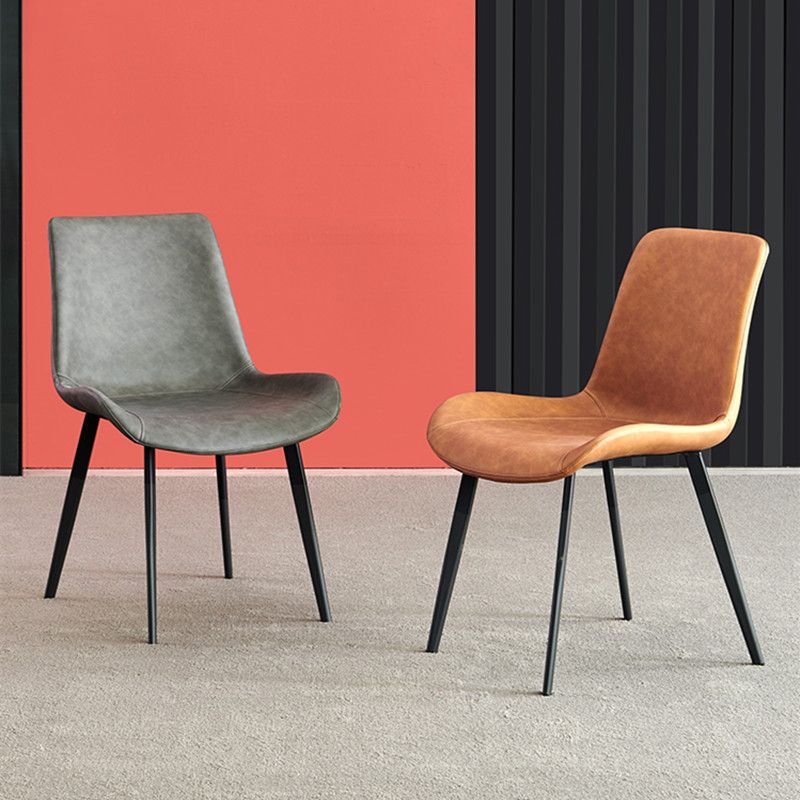 Upholstered Armless Dining Chairs Leather Solid Back Side Chairs with Metal Legs Clearhalo ' kitchen&dining_furn' 'Dining Chairs' 'Dining Tables & Seating' 'dining_chair' 'furn' 'furn_dining_chair' 'Furniture' 'furniture_dining_chair' 'Kitchen & Dining Furniture' 'kitchen' 1200x1200_2a267e17-44ef-4271-83ef-a29c70d0b92a