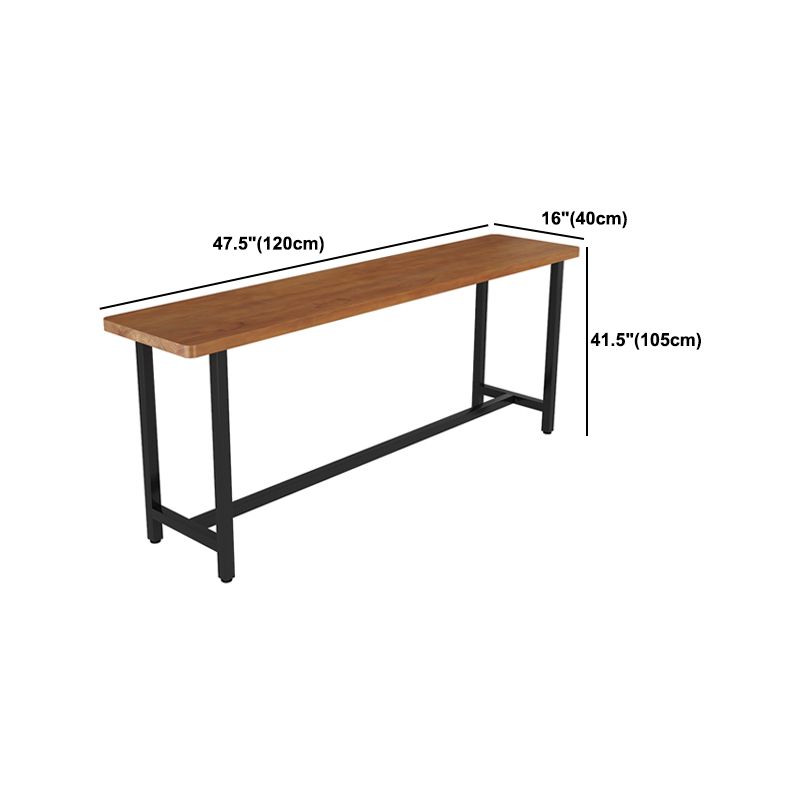 Table de bar à barre supérieure en bois de pin rectangulaire avec base de chevalet en noir