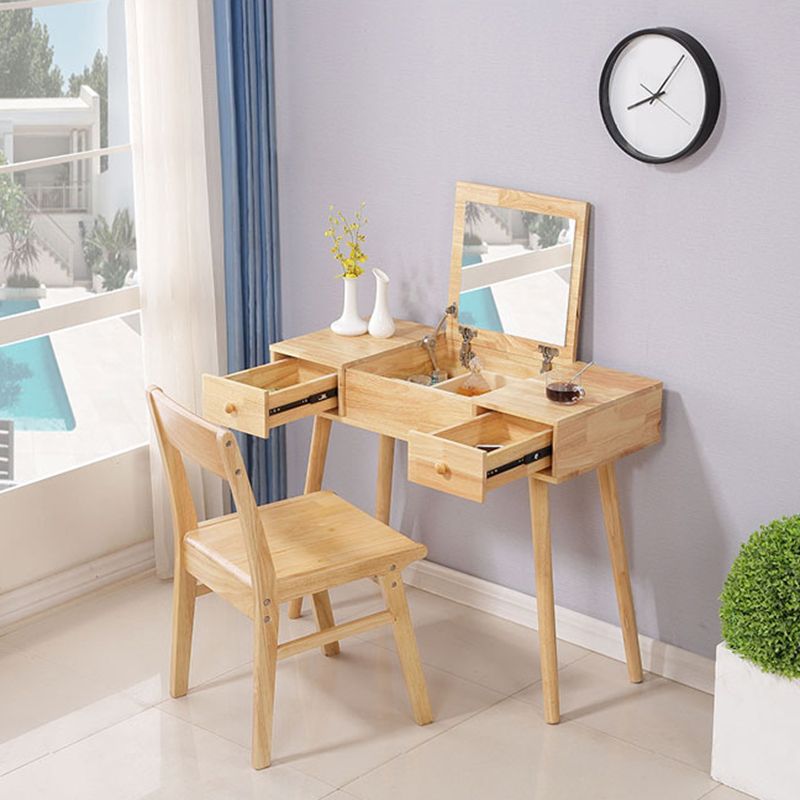 Tocador marrón set con espejo de 15.74 "mesas de tocador de madera de ancho con cajones