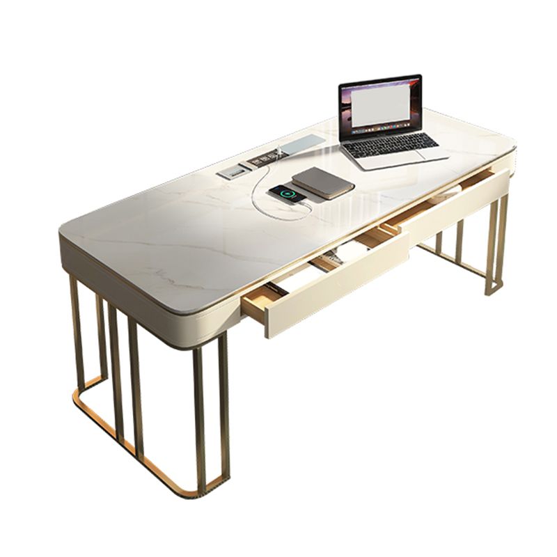 Modern Stone Office Desks Rectangular Shape Task Desks with 2-Drawers in White Clearhalo 'furn' 'furn_office_desk' 'Furniture' 'Office Desks' 'Office Furniture' 'office_desk' 1200x1200_2a34b744-110b-400d-8ba4-a2b569f714a6