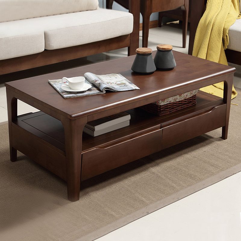 Rectangular 4 Legs Base Design Solid Wood Table with Drawer Coffee Table