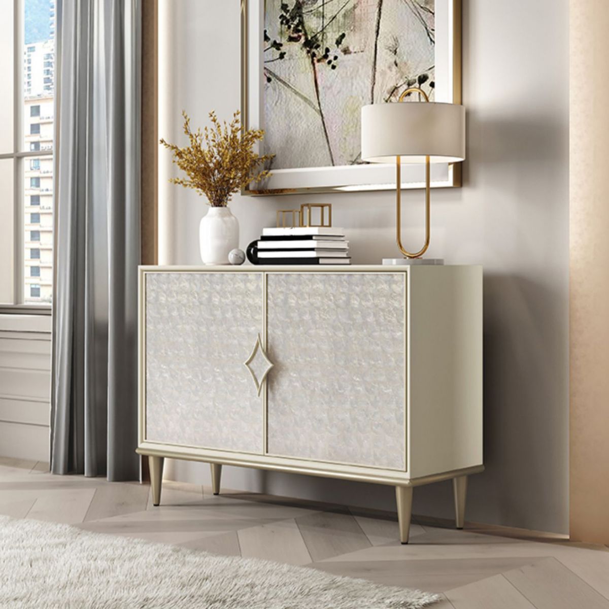 Tavolo a buffet in legno ingegnerizzato a buffet glam con porte per cucina