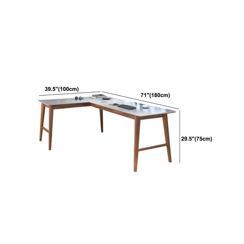 Destina moderna della metà del secolo Pine in legno a forma di angolo a forma di pietra con top in pietra