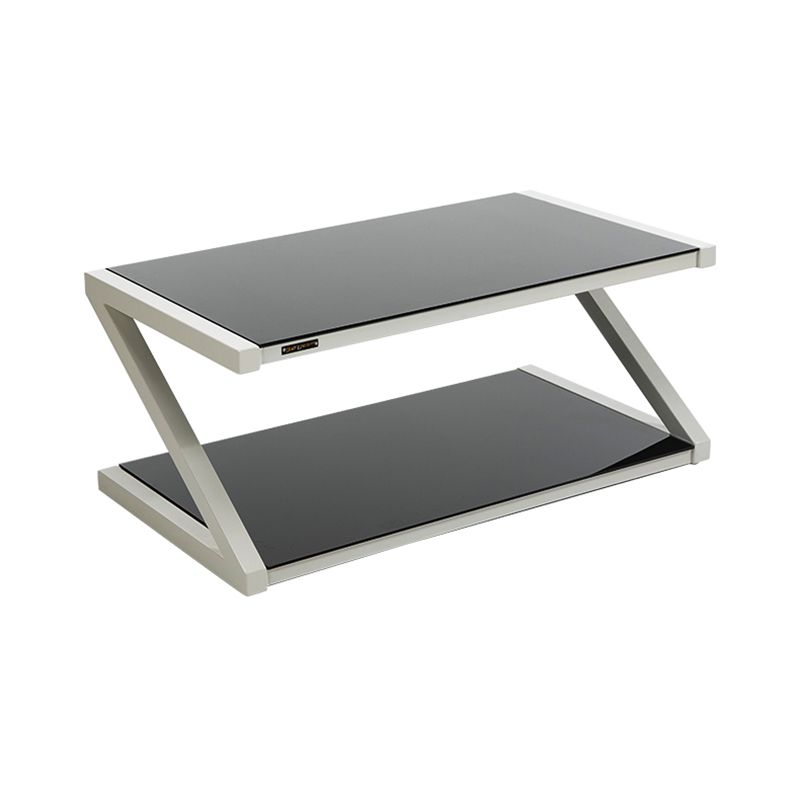 Rectangle Glass Top Coffee Table Stainless Steel Frame with Storage