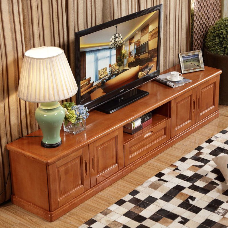 Consola de almacenamiento abierta vintage Consola multimedia de madera de caucho con puertas