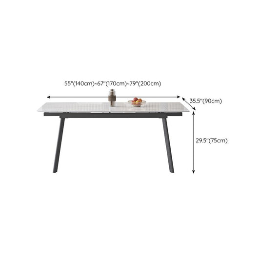 Modern White Rectangular Stone Dining Table with 4 Steel Foot