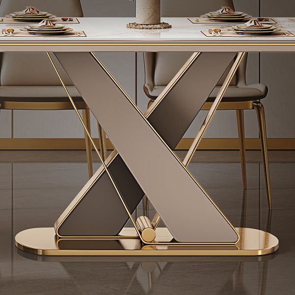 Traditional Luxury Dining Table Stone Rectangle Fixed Table with Pedestal Base Clearhalo 'Dining Tables & Seating' 'Dining Tables' 'dining_table' 'furn' 'furn_dining_table' 'Furniture' 'Kitchen & Dining Furniture' 1200x1200_2a442900-e5c9-4cce-a1ee-293c7987b19a