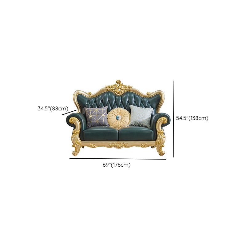 Canapé à dos fendu tufted vert authentique en cuir roulé en cuir roulé avec tête de clou