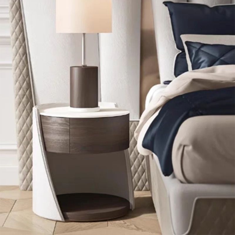 Faux Leather Nightstand 1 - Drawer Nightstand with Wood Accents