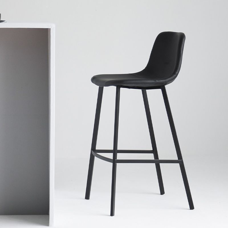 Industrial Bucket Counter Chair Faux Leather Footrest Dining Stool with Black Base