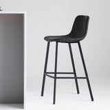 Silla de cubo industrial taburete de comedor de reposapiés de cuero con base con base negra