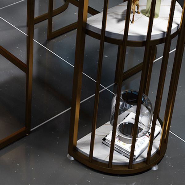 Glam Gold Iron Bar Table Faux Marble White Top Specialty 41.3"H Bistro Table with Storage Clearhalo 'Bar Furniture' 'Bar Tables' 'bar_tables' 'furn' 'furn_bar_tables' 'Furniture' 'furniture_bar_tables' 'Kitchen & Dining Furniture' 1200x1200_2a4d8152-6a75-4642-b4ee-792ad409f358