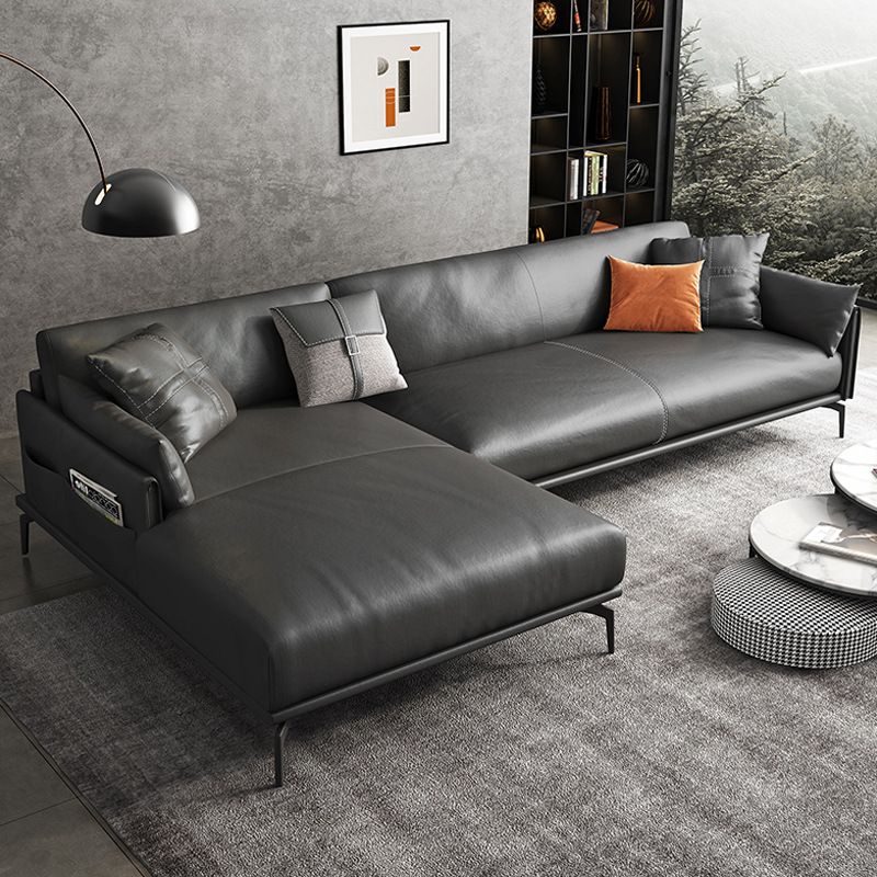 Scandinavian Dark Gray Stain-Resistant Storage Grain Leather Sofa & Chaise Clearhalo 'furn' 'furn_sectionals' 'Furniture' 'Living Room Furniture' 'Sectionals' 1200x1200_2a4e2955-f486-40c1-822f-56083a229751