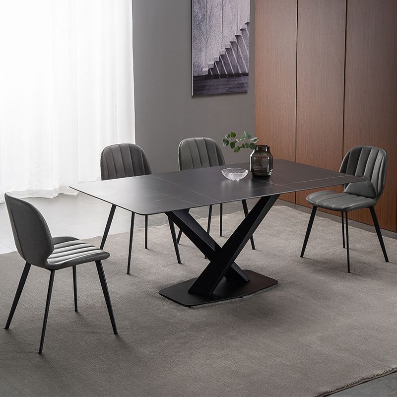 Modern Style Black Sintered Stone Dining Table Set Rectangle 1/4/5 Pieces Dining Set Clearhalo 'Dining Room Sets' 'Dining Tables & Seating' 'dining_room_set' 'furn' 'furn_dining_room_set' 'Furniture' 'Kitchen & Dining Furniture' 1200x1200_2a4f5089-1abd-4a42-a65f-f14de79c00b4