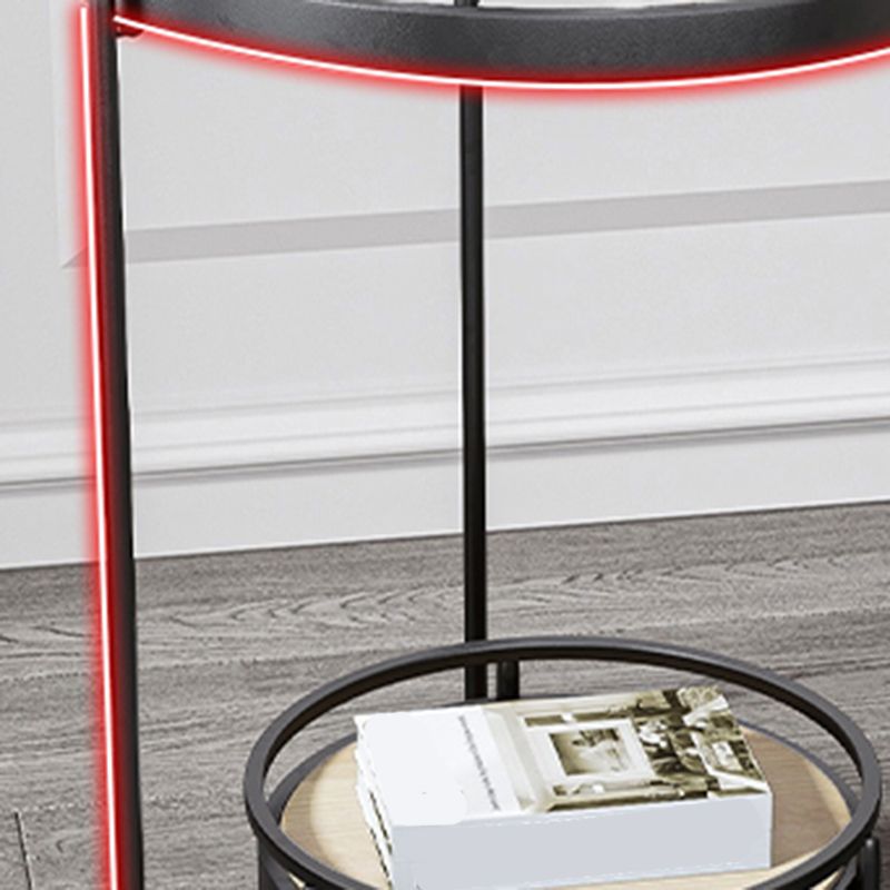 Modern 23.62" Tall Iron Frame End Table Round Glass Top Side Table with Shelf