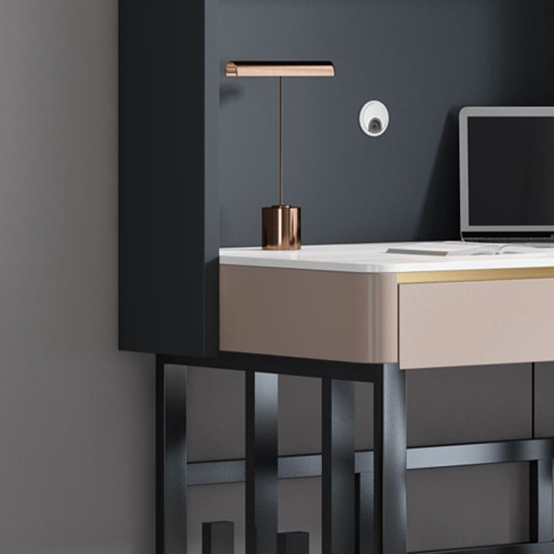 Bureau de bureau moderne de forme rectangulaire Bureau d'écriture en pierre en blanc / gris