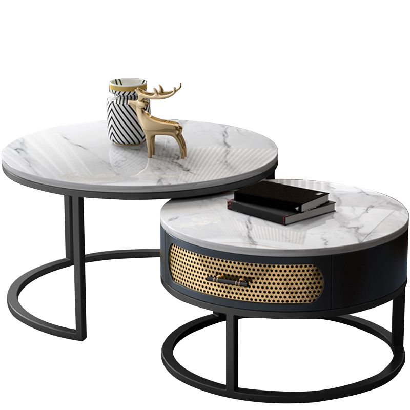 Modern Metal Frame Storage Coffee Table White Slate Round Table Clearhalo 'Coffee & Accent Tables' 'Coffee Tables' 'coffee_tables' 'furn' 'furn_coffee_tables' 'Furniture' 'furniture_coffee_tables' 'Living Room Furniture' 1200x1200_2a5c3d92-33d9-47f6-9a77-f87656cda323
