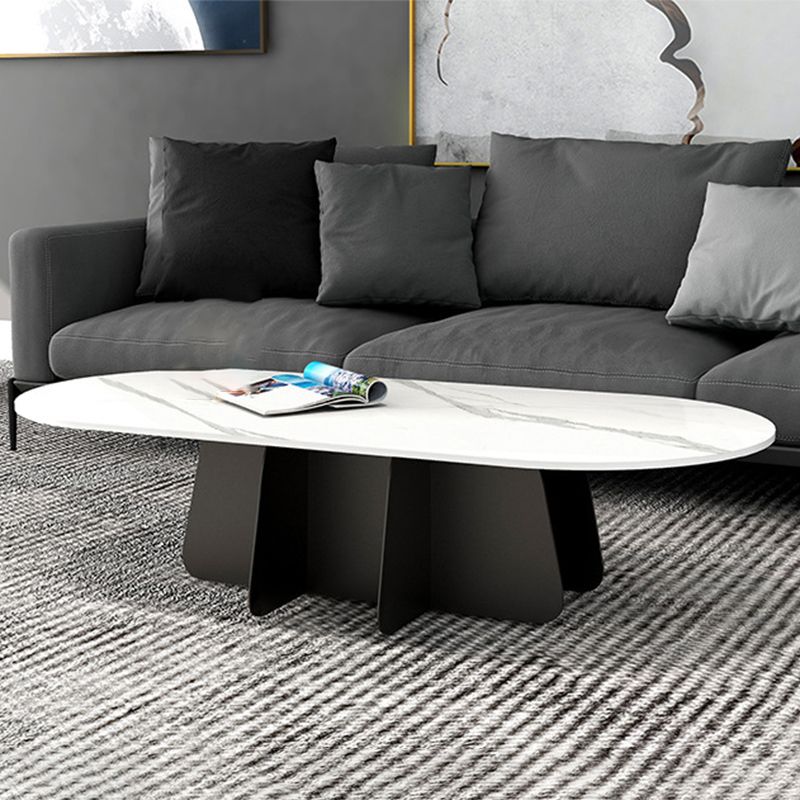 Glam Style Oval Coffee Table with Marble Top and Iron Base in Black Clearhalo 'Coffee & Accent Tables' 'Coffee Tables' 'coffee_tables' 'furn' 'furn_coffee_tables' 'Furniture' 'Living Room Furniture' 1200x1200_2a5d5081-08c3-4b60-b599-9a43e57d63f3