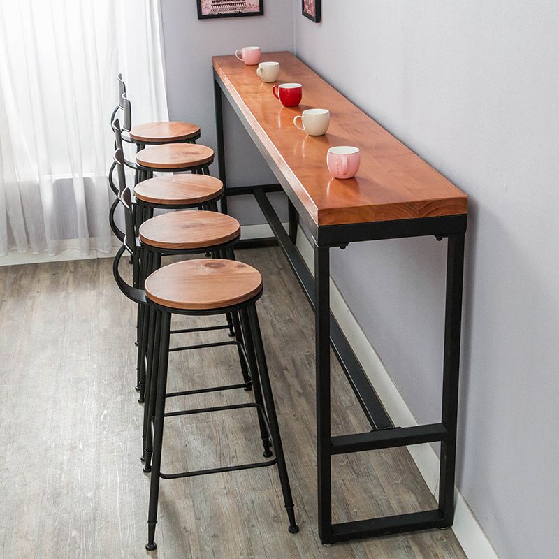 Brown Modern Style Table Solid Wood and Iron Milk Tea Shop Lounge Bar Table Clearhalo 'Bar Furniture' 'Bar Tables' 'bar_tables' 'furn' 'furn_bar_tables' 'Furniture' 'furniture_bar_tables' 'Kitchen & Dining Furniture' 1200x1200_2a6138ea-c336-4e5b-b4d7-313def4228f0