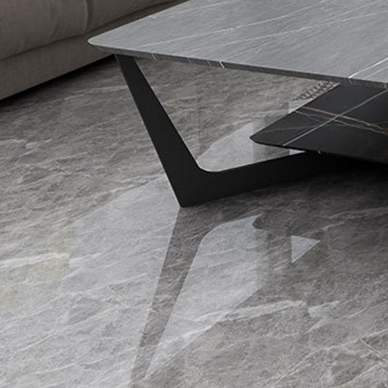 Modern Slate Cross Legs Coffee Table with Shelf Rectangular Cocktail Table in Black