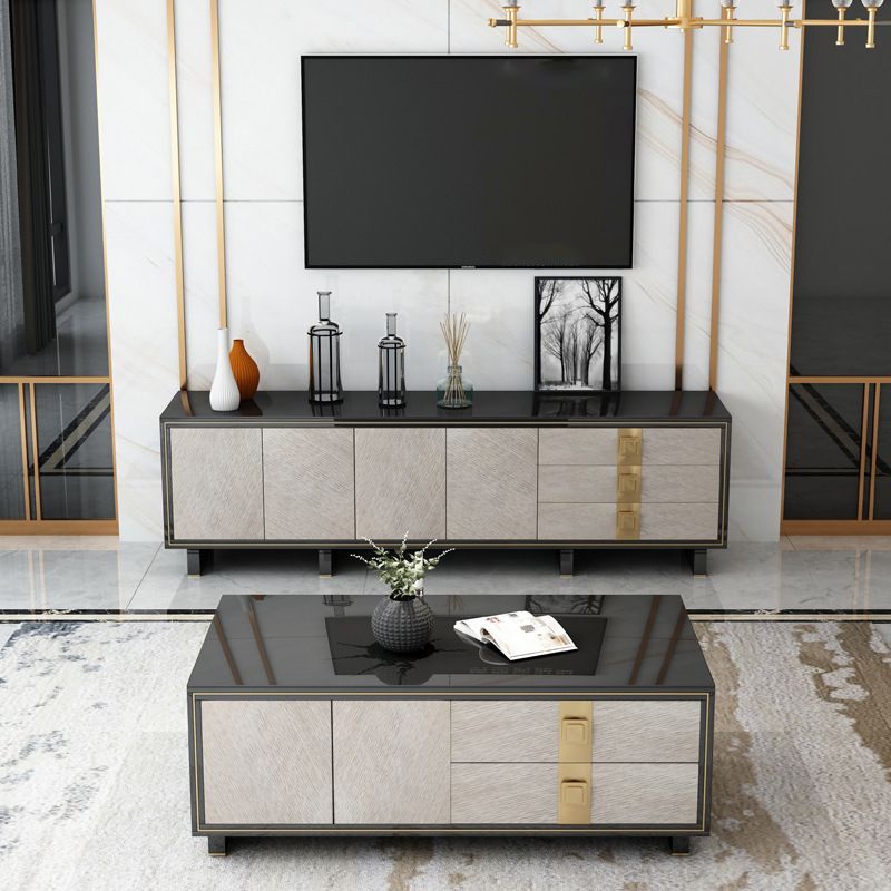 Console multimédia contemporaine Console de meuble TV en bois avec tiroirs