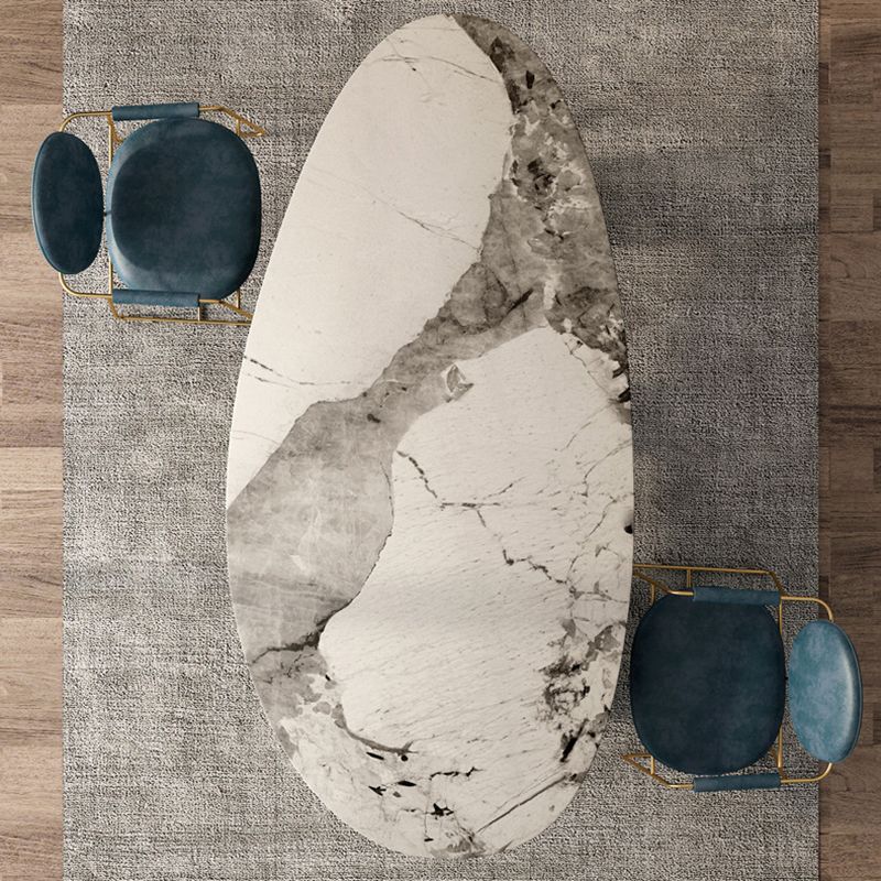 Oval Sintered Stone Dining Table Luxury Table in White with Metal 3 Legs Base Clearhalo ' dining_table' 'Dining Tables & Seating' 'Dining Tables' 'furn' 'furn_dining_table' 'Furniture' 'furniture_dining_table' 'Kitchen & Dining Furniture' 'kitchen&dining_furn' 'kitchen' 'kitchen_dining_table' 1200x1200_2a6c98ea-5ad4-4549-9d65-366f912d8589