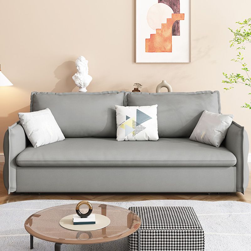 Divano in pelle in finto grigio con divano posteriore cuscino cucito cucito