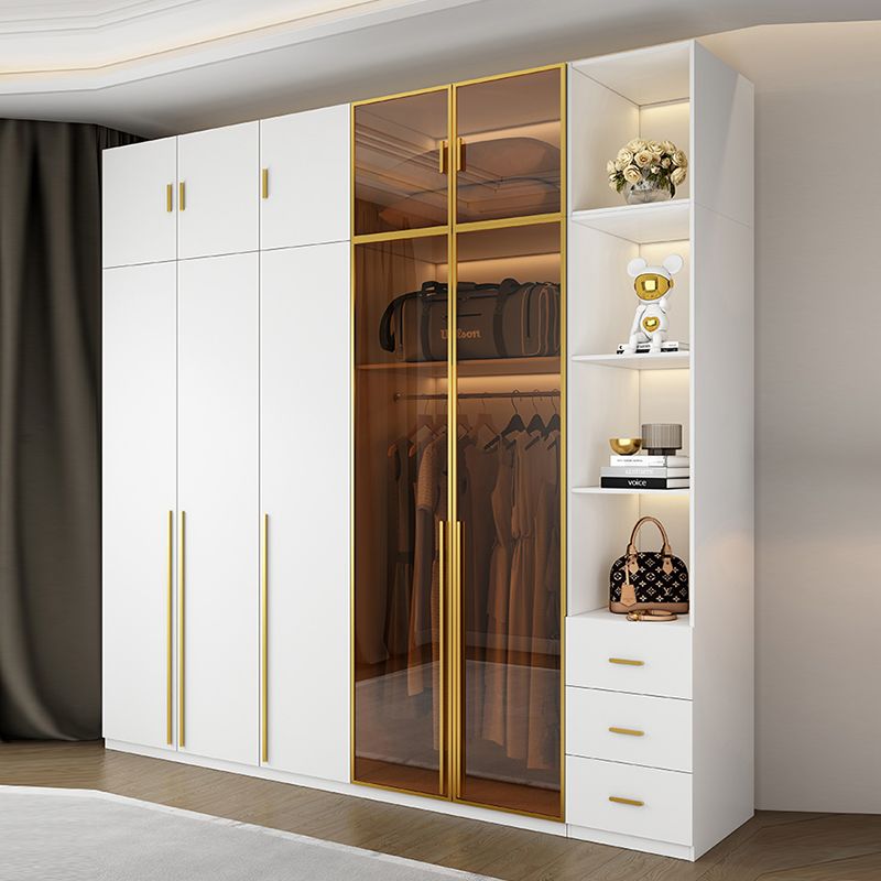 Modern White Wood Frame Wardrobe Armoire Freestanding Wardrobe with Soft Close Drawers Clearhalo 'Armoires & Wardrobes' 'armoires_wardrobes' 'Bedroom Furniture' 'furn' 'furn_armoires_wardrobes' 'Furniture' 1200x1200_2a739f7a-8250-4f7f-a675-13e80f1832e5