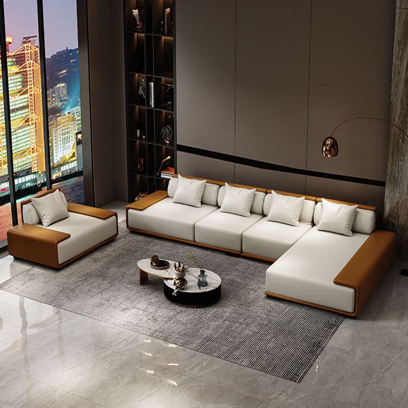 Assembled Genuine Leather Living Room Recessed Arm Modular Sofa & Chaise Clearhalo 'furn' 'furn_sectionals' 'Furniture' 'furniture_sectionals' 'kitchen' 'kitchen_sectionals' 'Living Room Furniture' 'Sectionals' 1200x1200_2a7b7f18-1aa9-4c5a-bc77-31f18337cc30