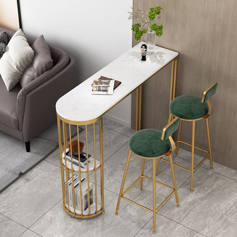 Glam Faux Marble Bistro Table Indoor Iron Double Pedestal Bar Dining Table with 2-Shelf Clearhalo 'Bar Furniture' 'Bar Tables' 'bar_tables' 'furn' 'furn_bar_tables' 'Furniture' 'furniture_bar_tables' 'Kitchen & Dining Furniture' 1200x1200_2a7ebbca-9738-48df-a8f9-2cf71ead892c
