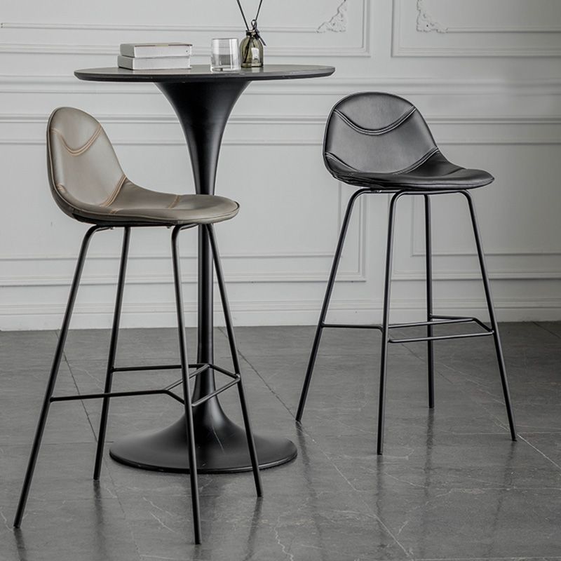 Modern Backrest Armless Counter Stool Iron Bistro Bar Stool with Leather Cushion