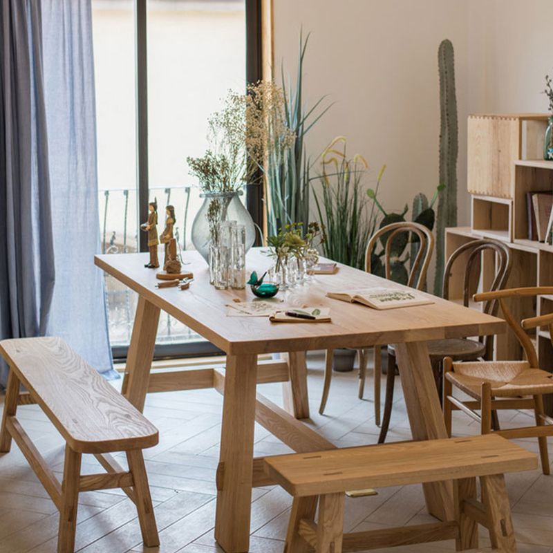 Natural Solid Wood Dining Table Modern Dining Table with Trestle Base