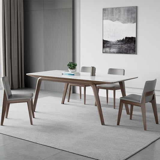 Mesa de comedor de forma de rectángulo de piedra contemporánea de 5/7 pcs con silla tapizada